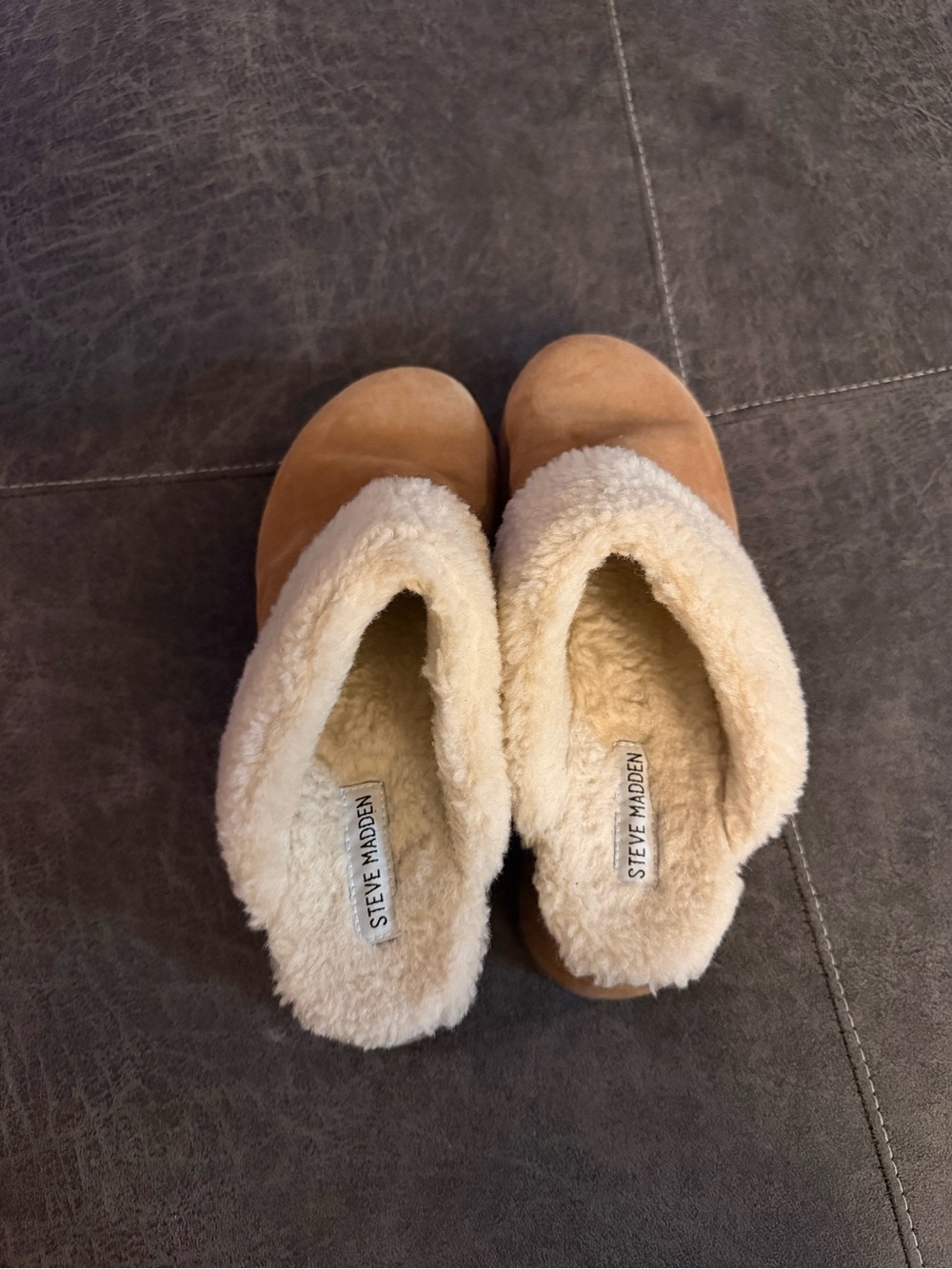 Steve Madden Chestnut Suede Shearling-Lined Slip-Ons - Picture 2 of 4